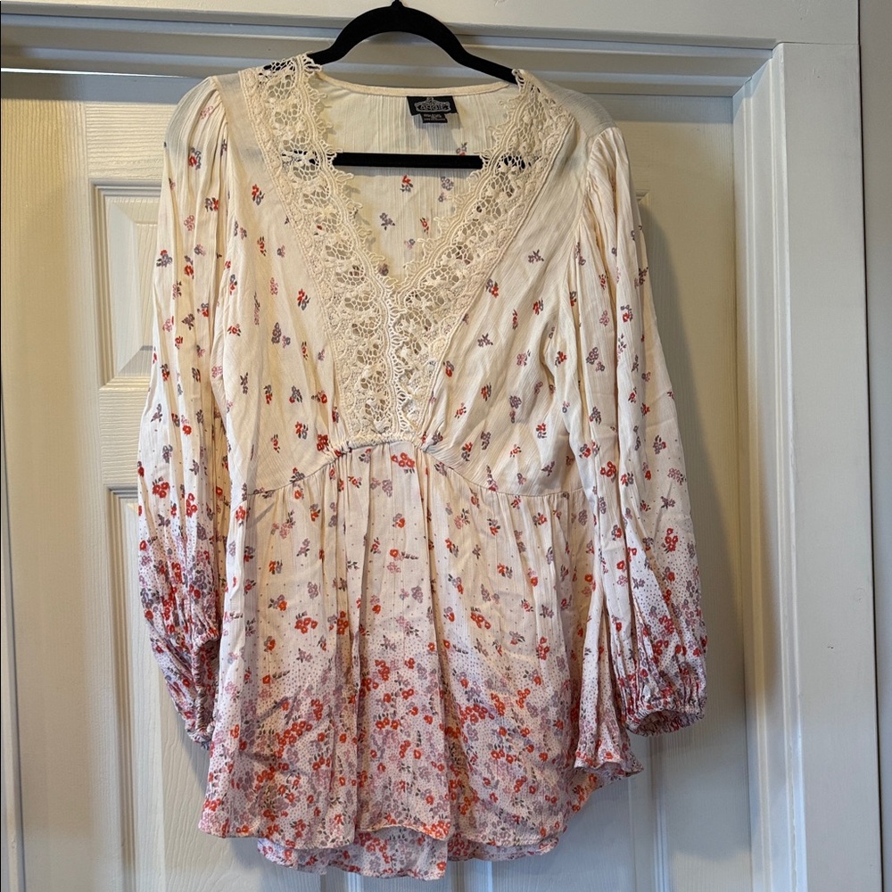 Angie Cream and Red Floral Lace Blouse